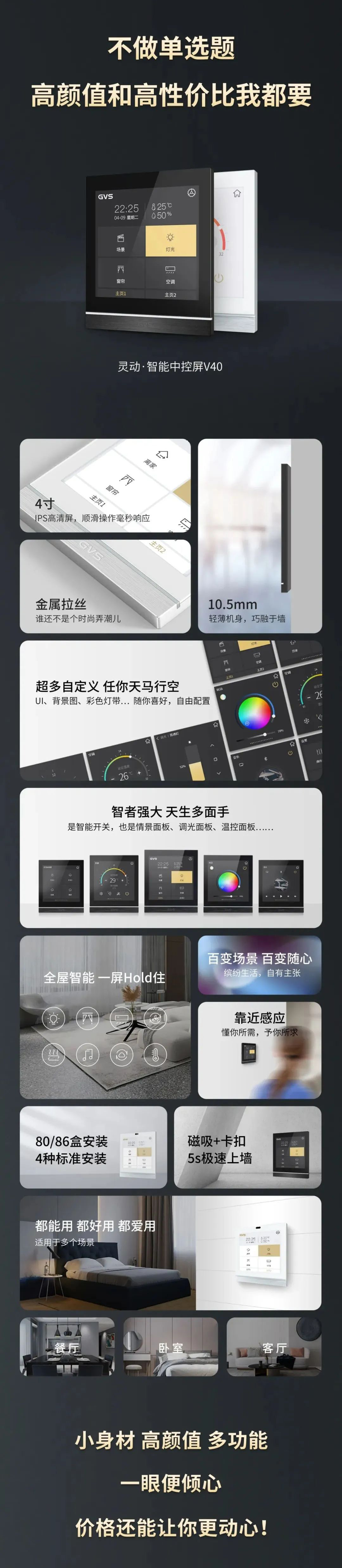智能家居好物推荐，4寸智能中控屏-灵动·V40